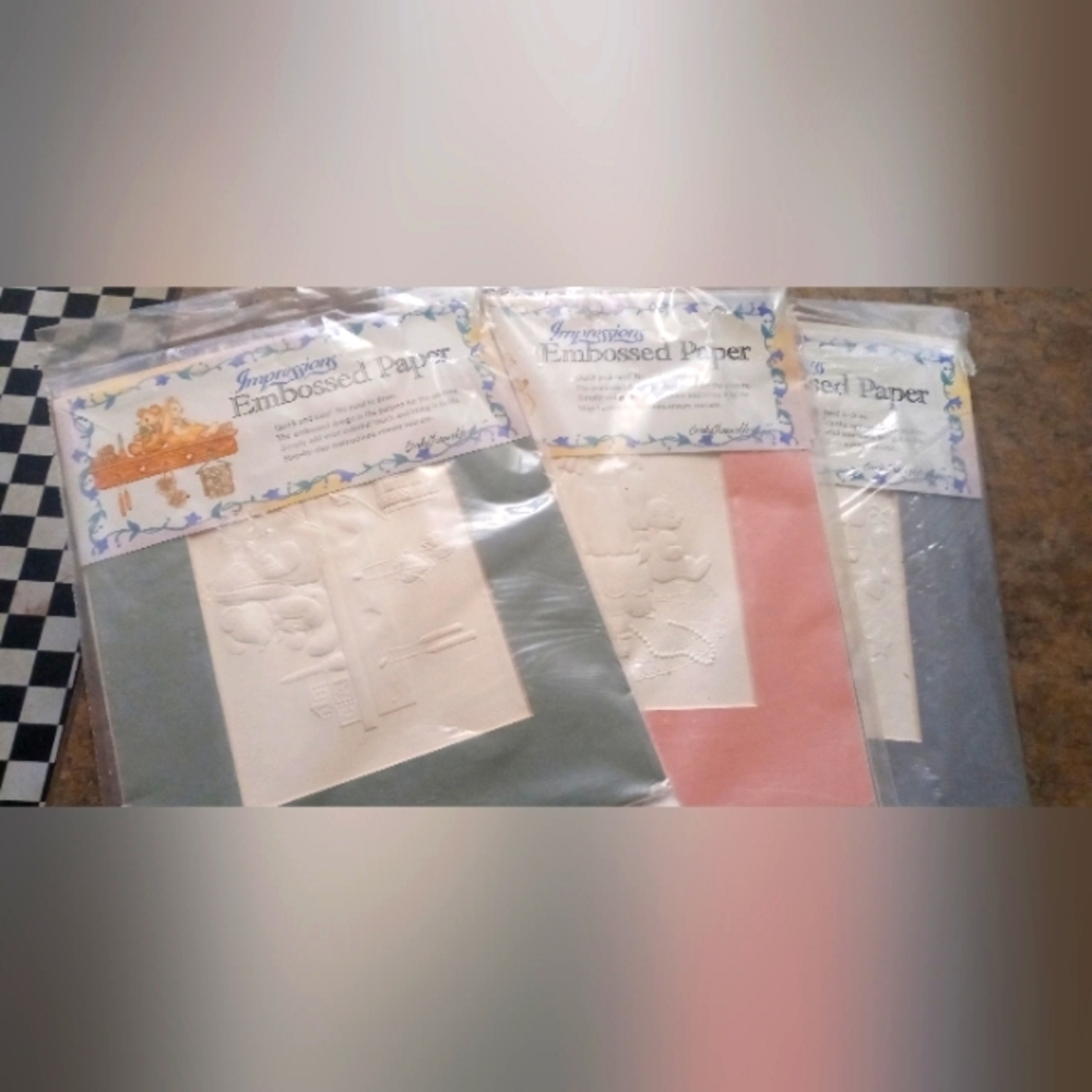 Impressions Embossed Paper Pack - Cream, Pink, Blue set of #3 pkgs